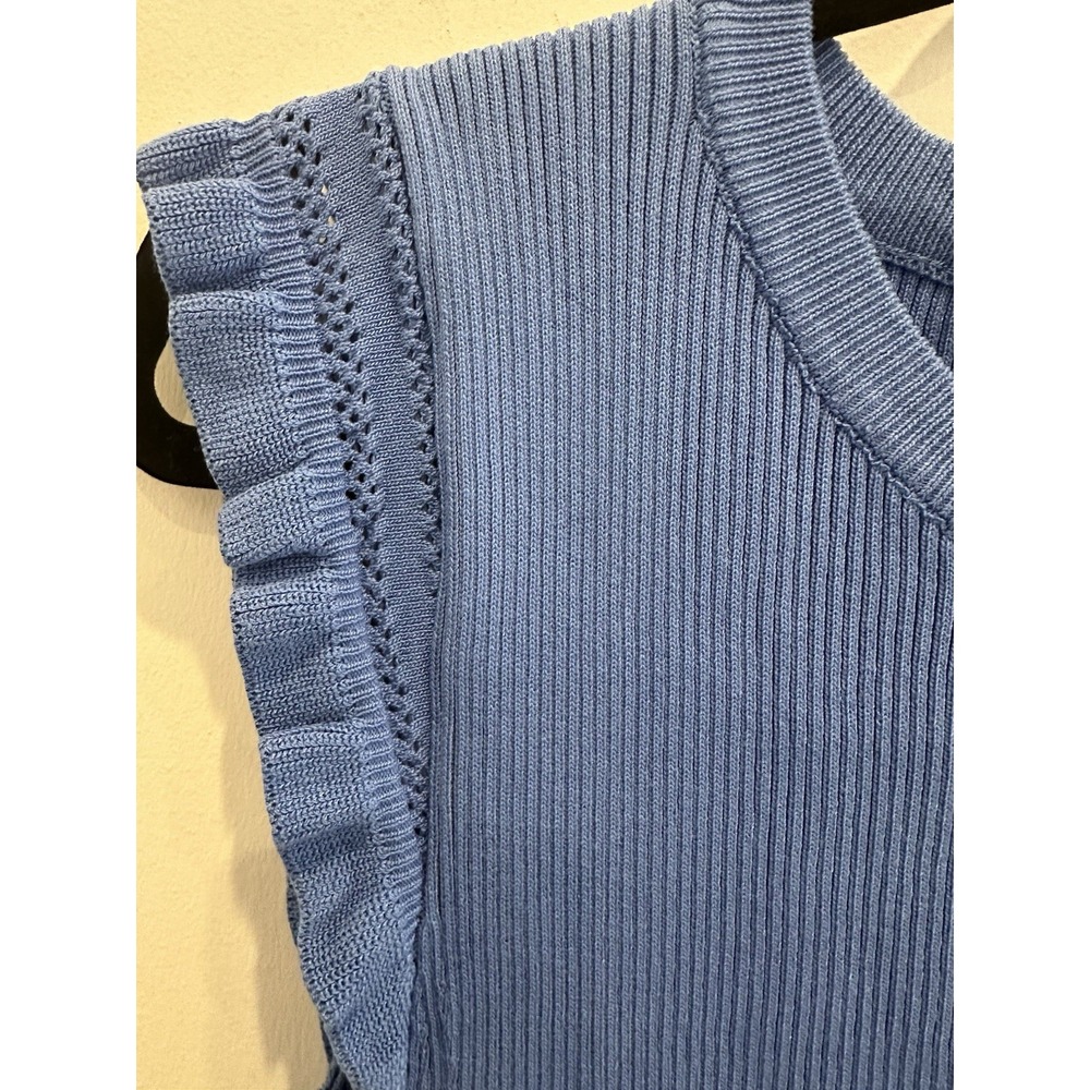 Skies Are Blue Womens Blue Knit Cap Sleeve Lace Detail Top Size L - Picture 2 of 5